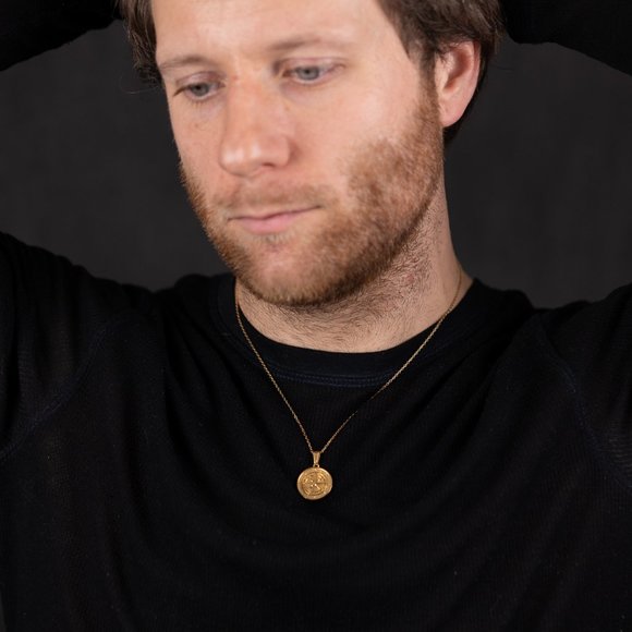 18k Gold Compass North Star Pendant Chain Mens Compass Necklace - Picture 14 of 16